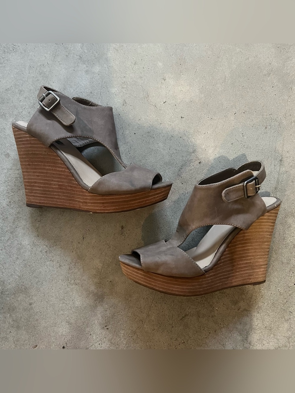 American Rag Taupe Suede Wedge Sandals